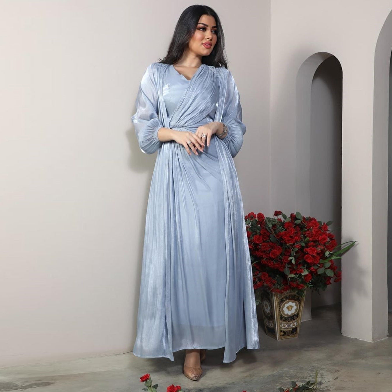 2 Piece Set Silky Satin Kaftan Abaya