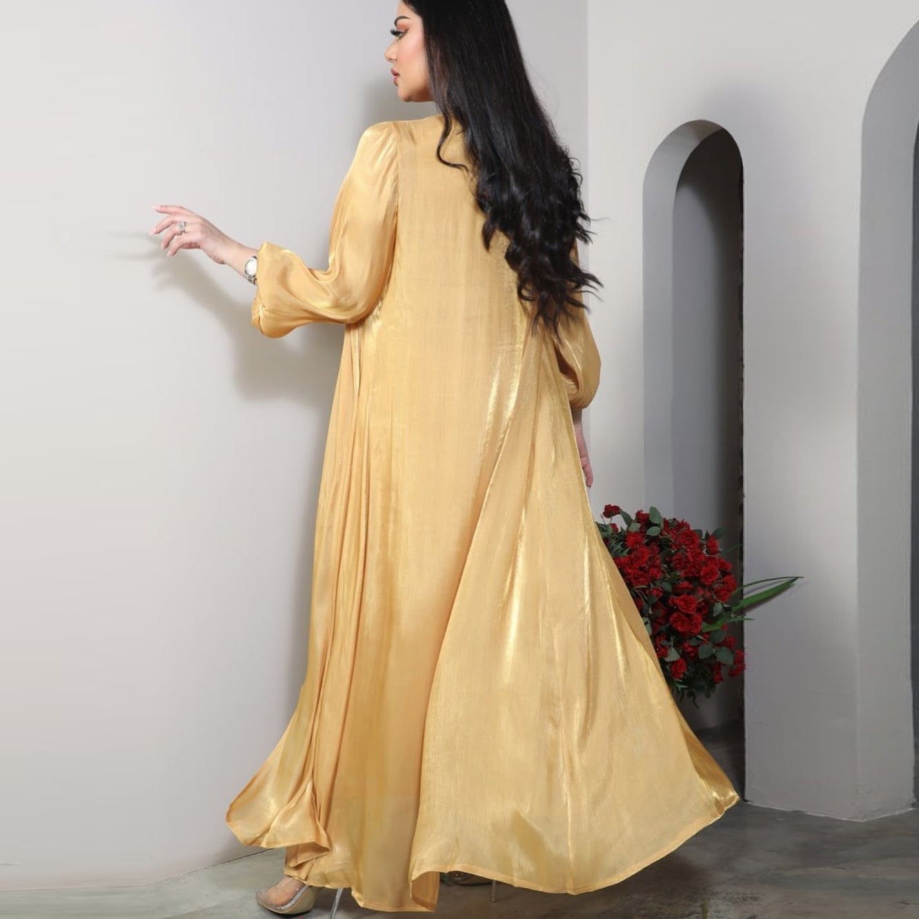 2 Piece Set Silky Satin Kaftan Abaya