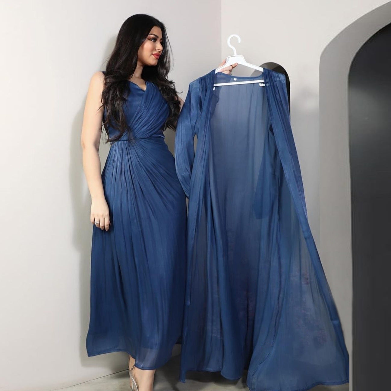 2 Piece Set Silky Satin Kaftan Abaya