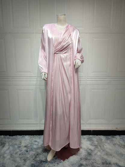 2 Piece Set Silky Satin Kaftan Abaya