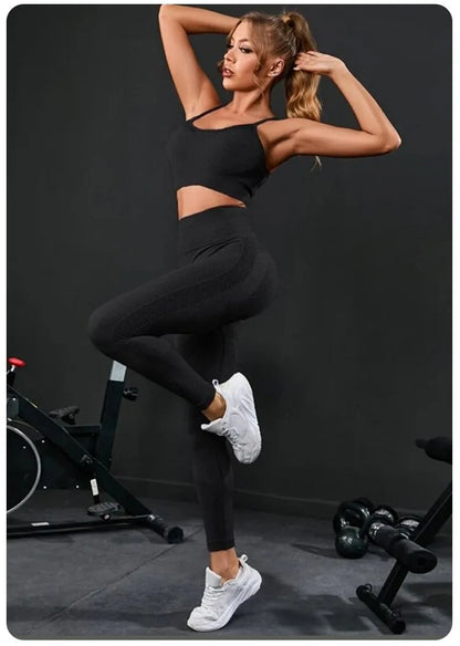 2 Pieces Seamless Yoga Set Sportswear Gym High Waist Leggings