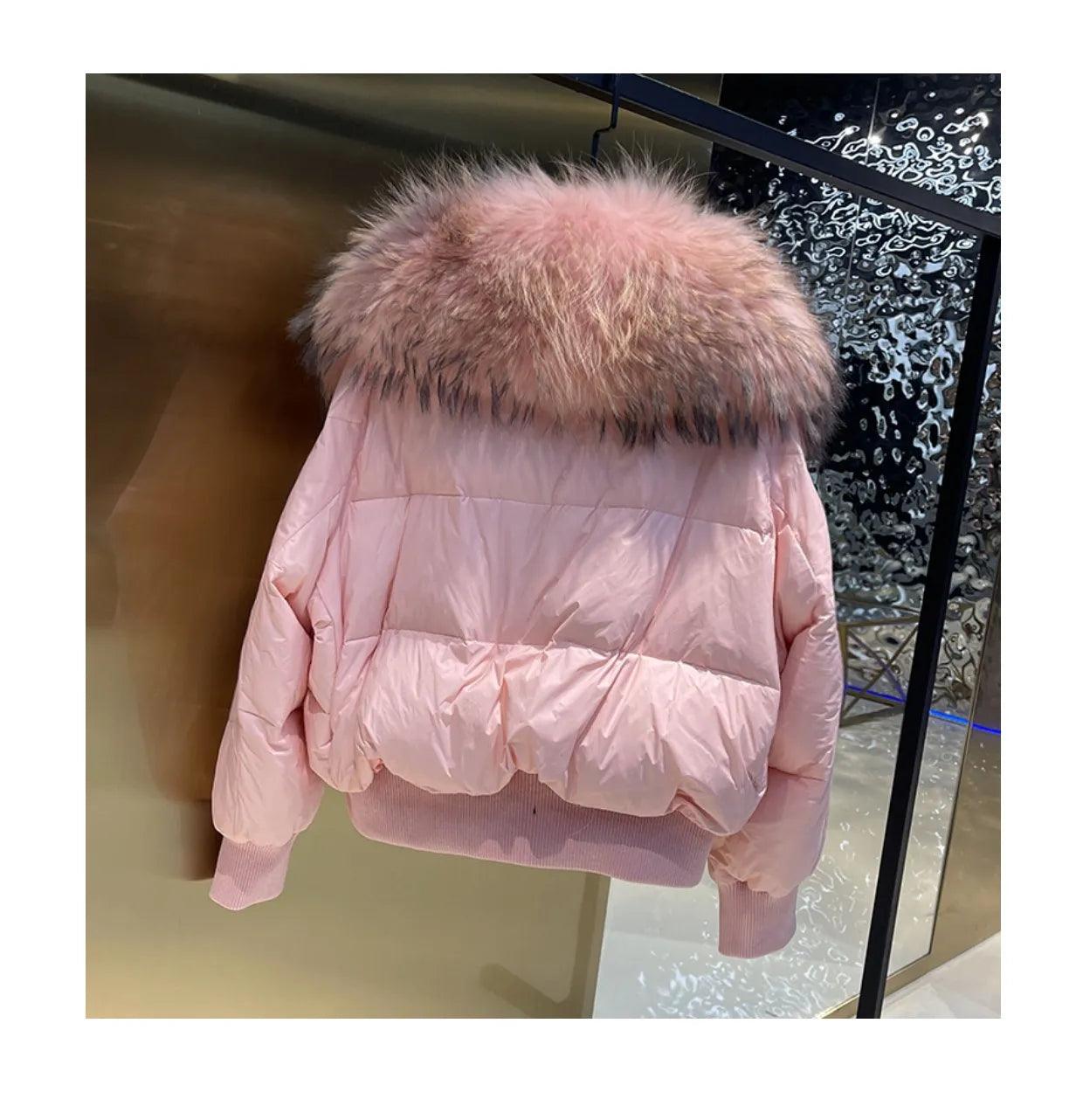 Real Raccoon Fur Collar Short Female Parkas Thick Warm Down Coat