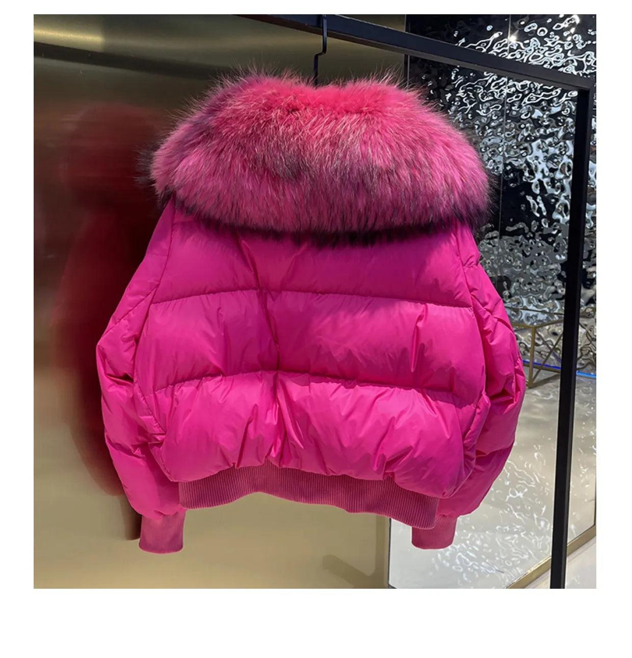 Real Raccoon Fur Collar Short Female Parkas Thick Warm Down Coat