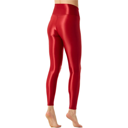 Solid Glossy Pilates Yoga Fitness Wide Elastic Waistband Leggings Stretchy Pants