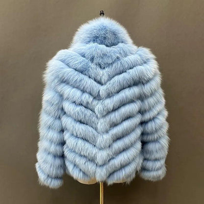 Fox Fur Coat for Women Cardigan Reversible Jacket Bubble Natural Fur