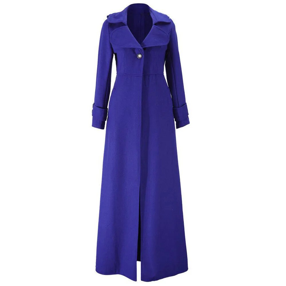 Long Wool Coat Winter Slim Elegant One Button Windbreaker