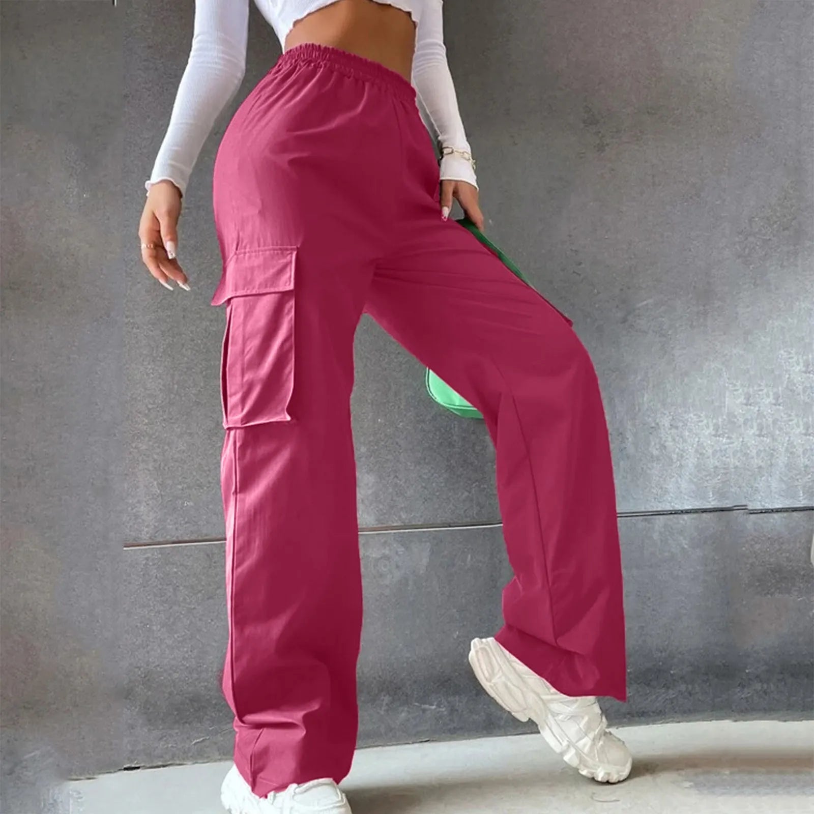 Pockets Casual Elastic Waist Loose Cargo Pants