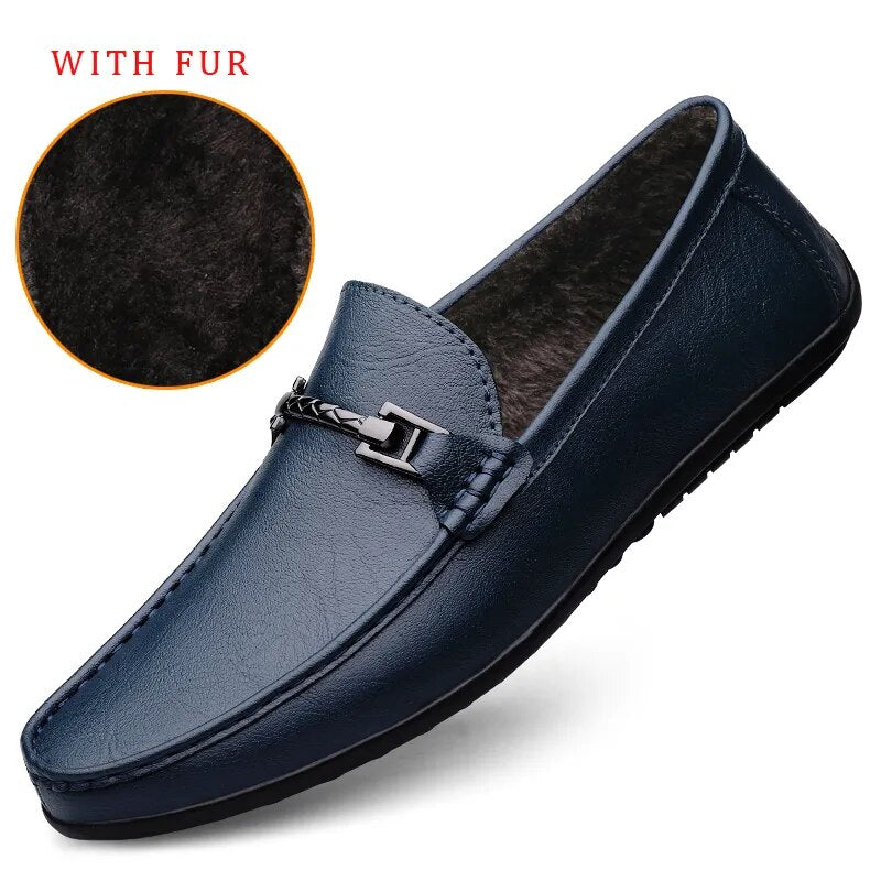 Soft Leather Loafers For Men Easy Slip On Flat Casual Shoes