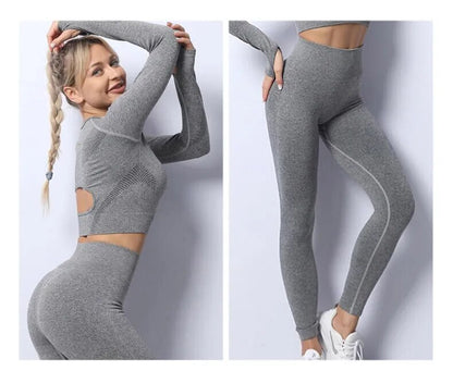 2 Pieces Workout Outfits Seamless High Waist Leggings Sports Running Sets