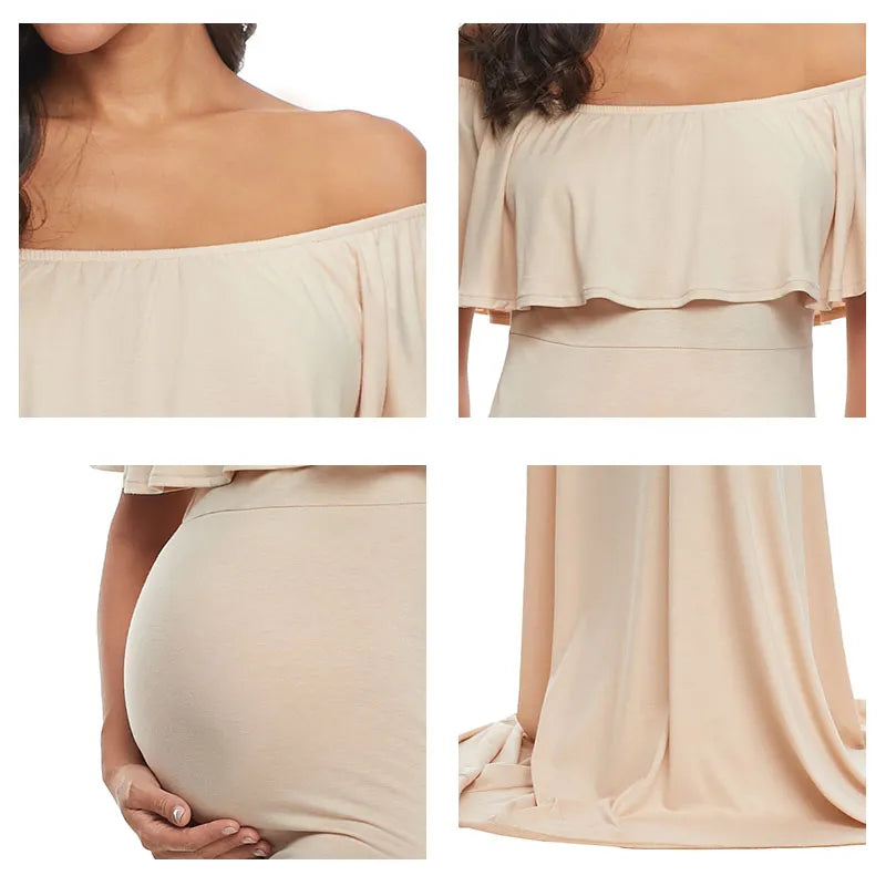 Maternity Elegant Slim Off Shoulder Long Dresses