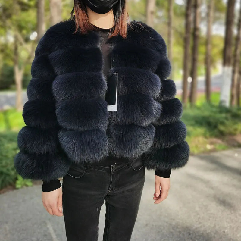 Real Fox Fur Coat Women Winter Warm Luxury Fur Jacket Plus