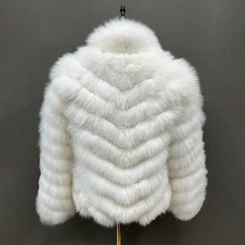 Fox Fur Coat for Women Cardigan Reversible Jacket Bubble Natural Fur