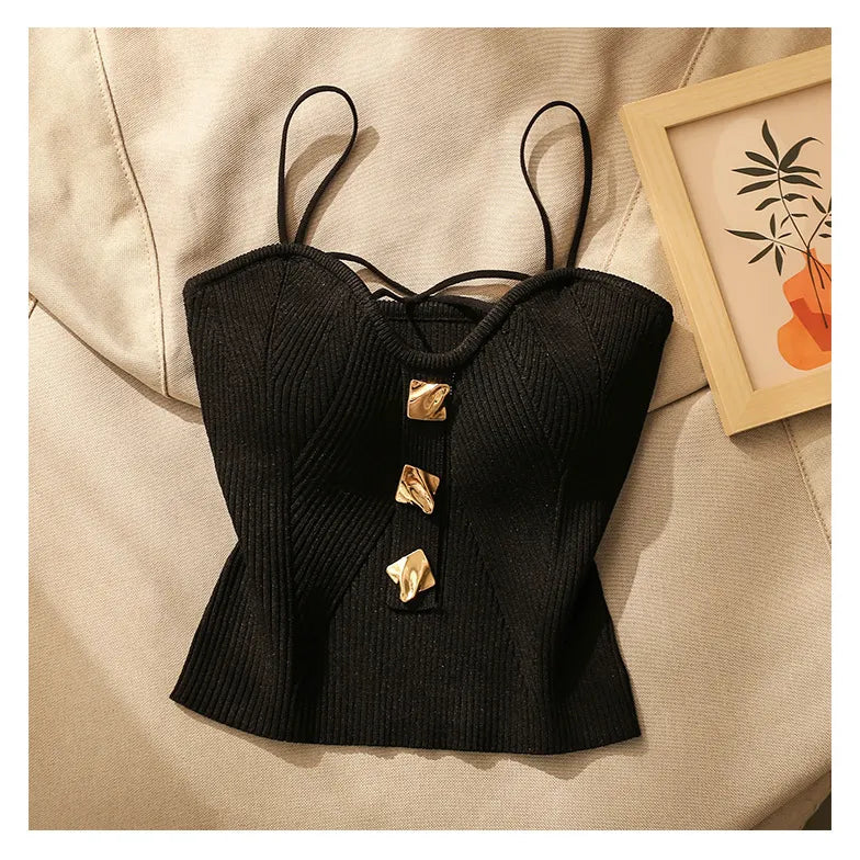 French Style Cross-knit Suspender Top