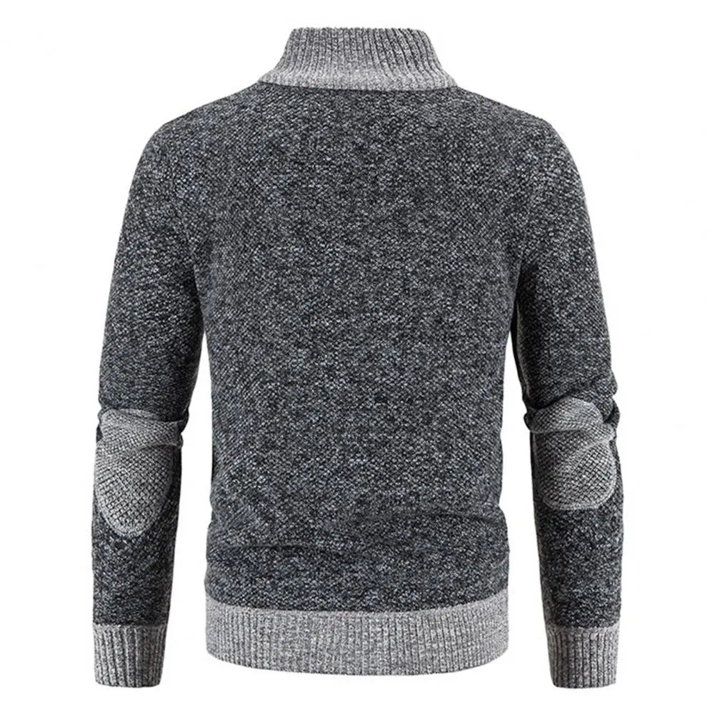 Men Cardigan Knit Patchwork Breathable Thick Long Sleeves