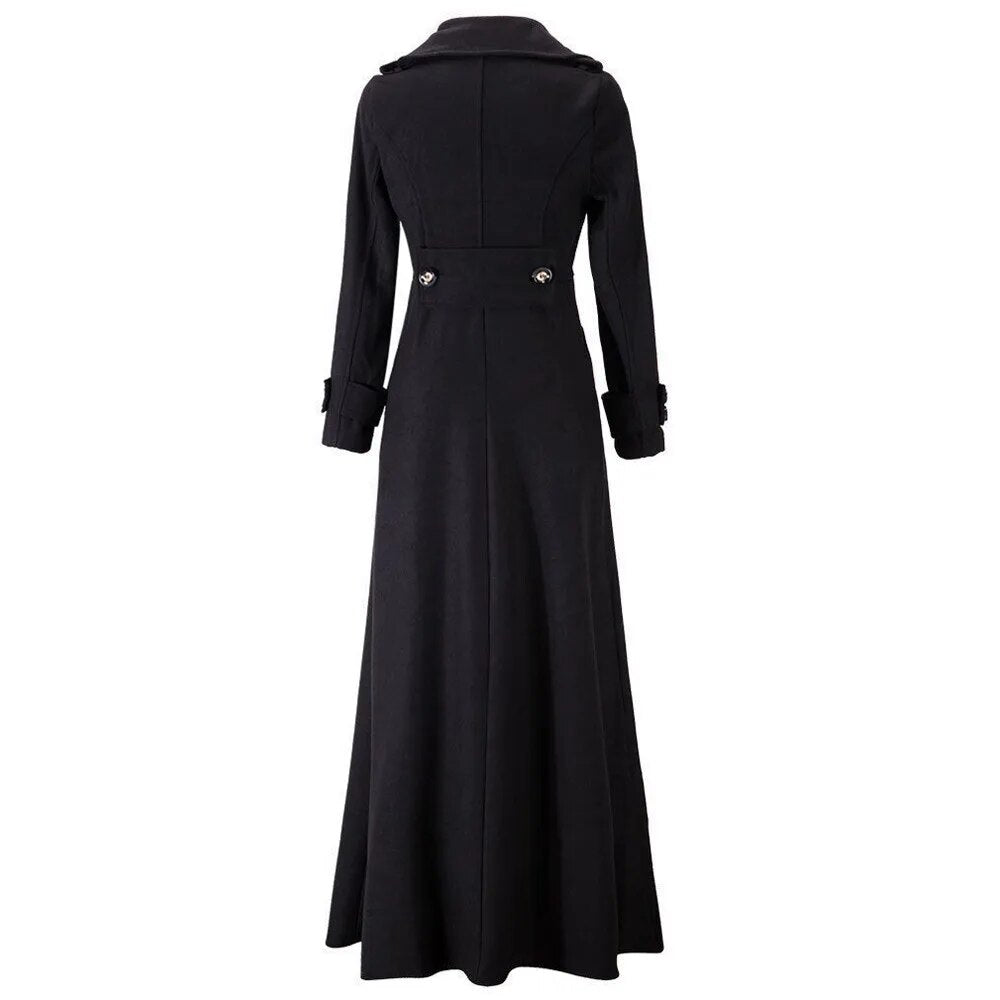 Long Wool Coat Winter Slim Elegant One Button Windbreaker