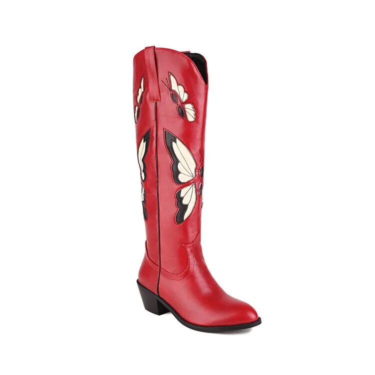 Women Cowgirl High Knee Zipper Boots