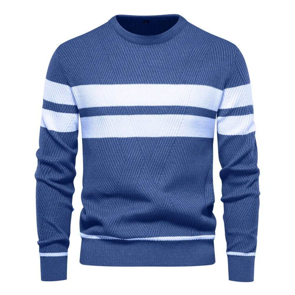 Men's Sweater O-neck Patchwork Long Sleeve Warm Slim Fit Casual