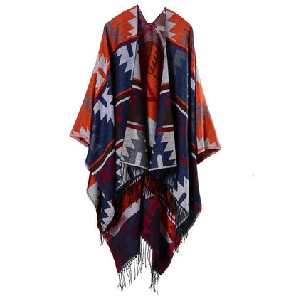 Tassel Cashmere Fork Shawl Poncho