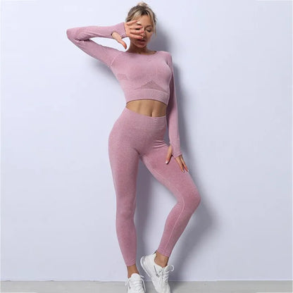 2 Pieces Workout Outfits Seamless High Waist Leggings Sports Running Sets