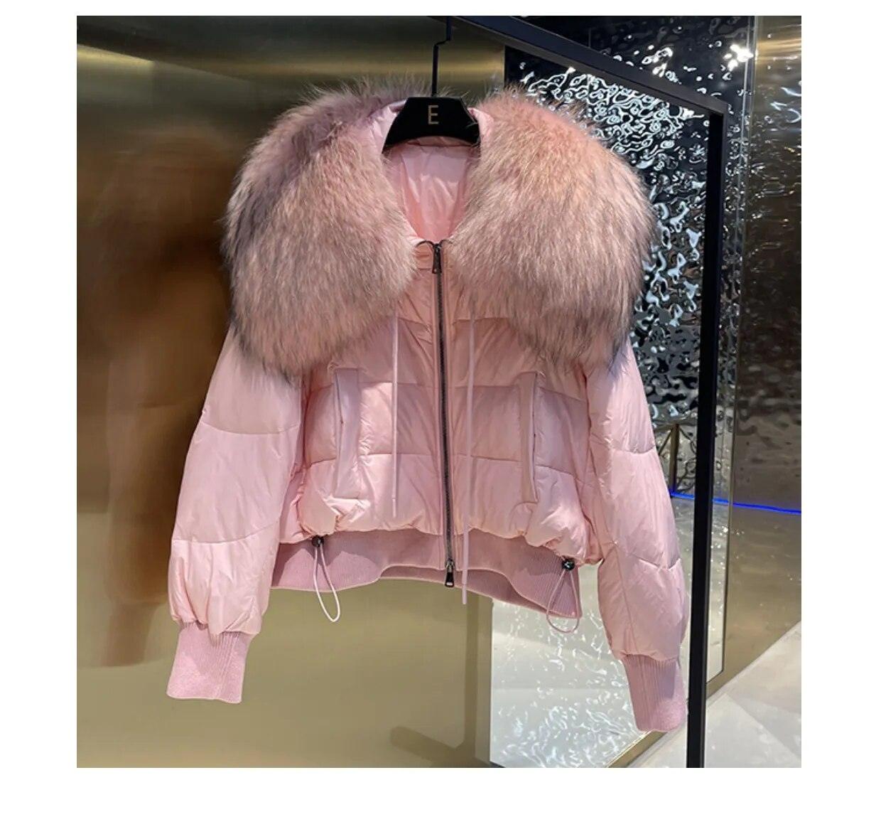 Real Raccoon Fur Collar Short Female Parkas Thick Warm Down Coat