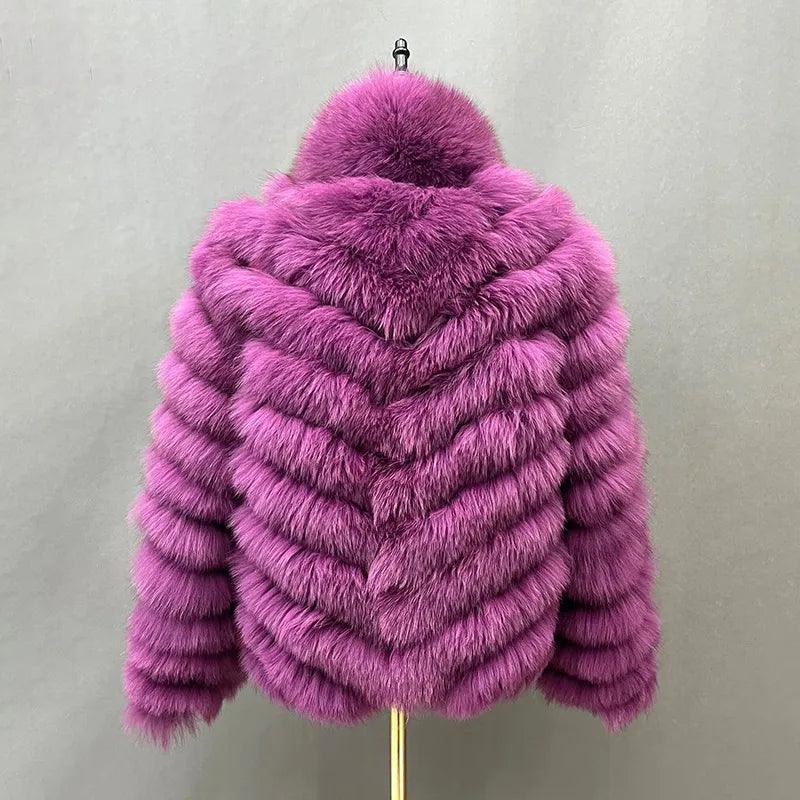 Fox Fur Coat for Women Cardigan Reversible Jacket Bubble Natural Fur