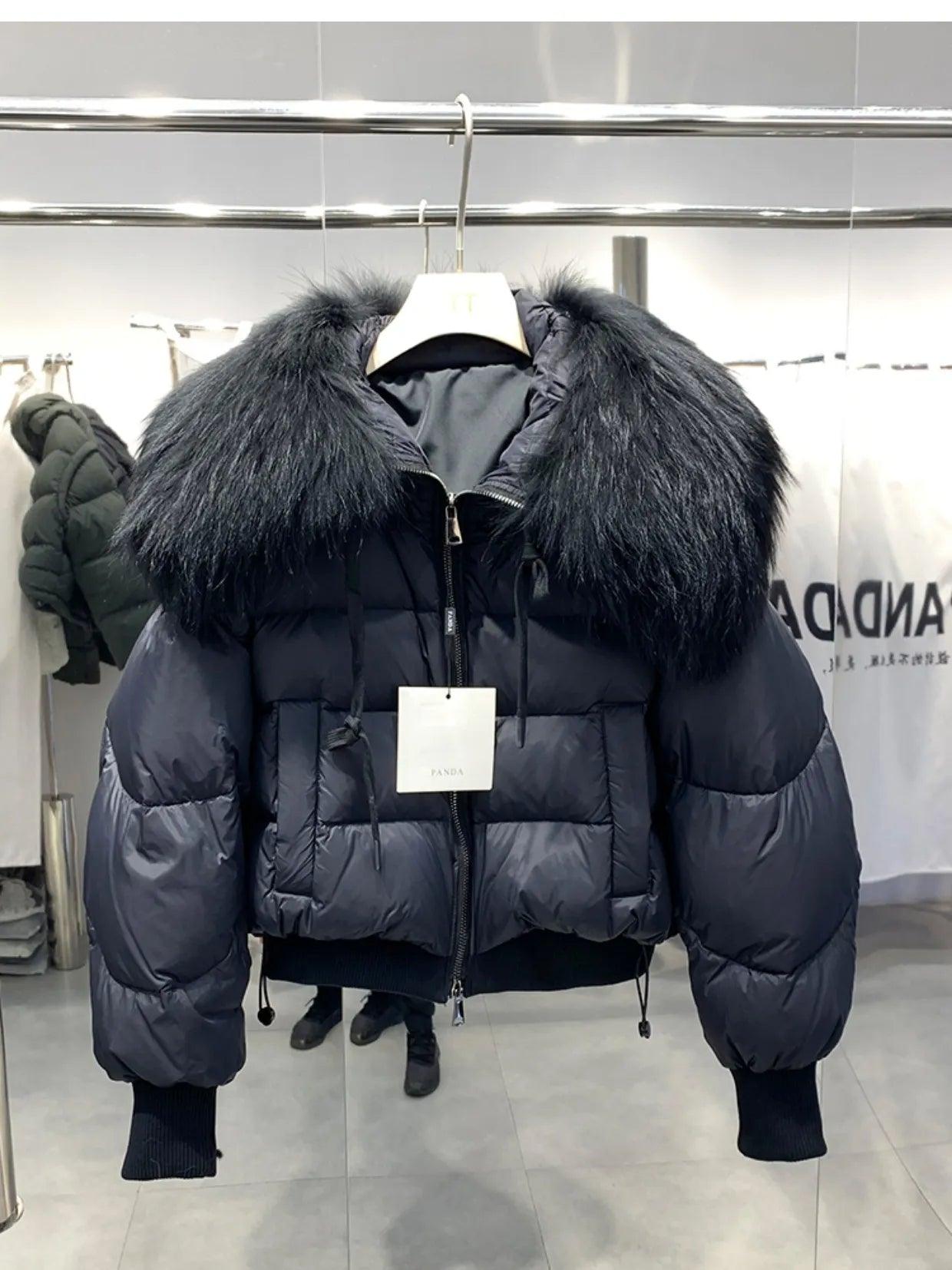 Real Raccoon Fur Collar Short Female Parkas Thick Warm Down Coat