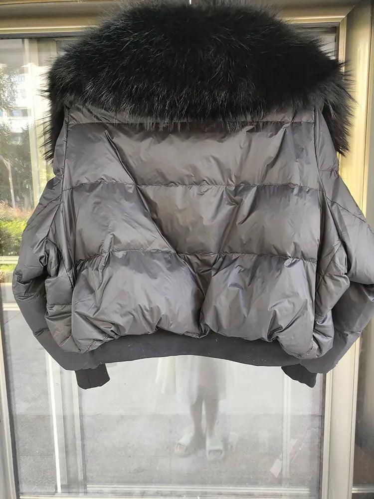 Real Raccoon Fur Collar Short Female Parkas Thick Warm Down Coat