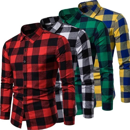 Men's Casual Long-sleeve Checkered Plaid Shirts