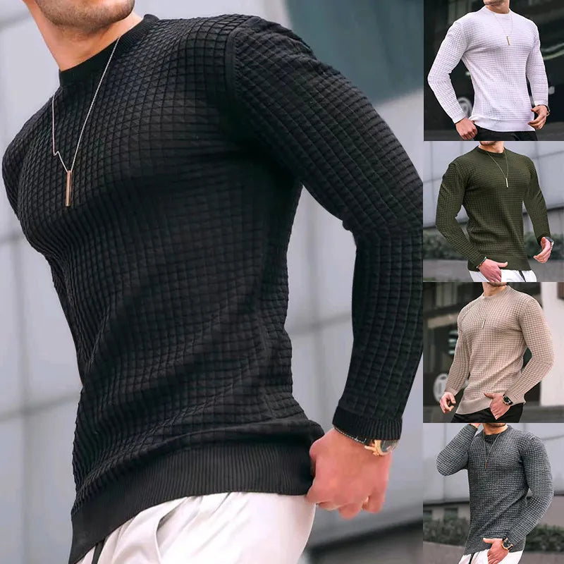 Men's Cotton Casual Long sleeve Slim Fit Knitted Sweater O-Neck