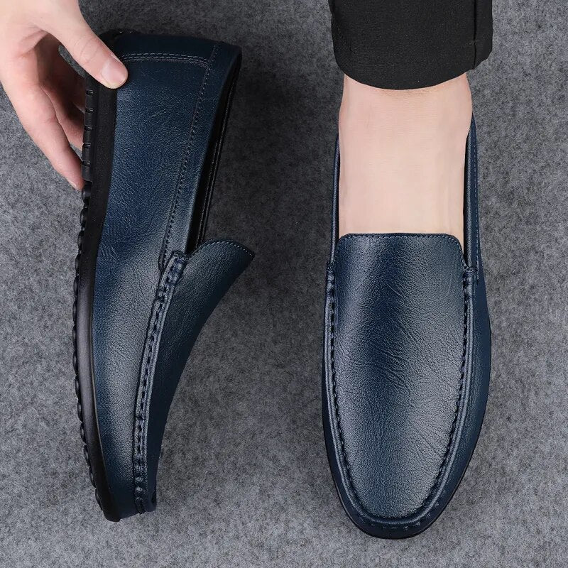 Soft Leather Loafers For Men Easy Slip On Flat Casual Shoes