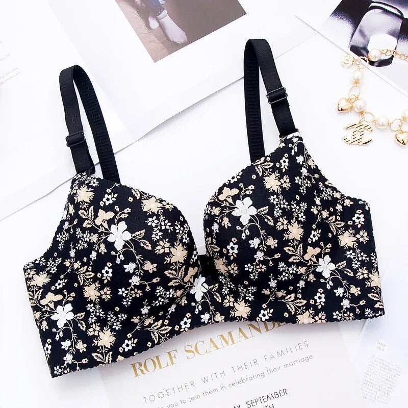 Women Flower Print Seamless Push Up Bras