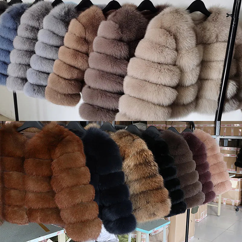 Real Fox Fur Coat Women Winter Warm Luxury Fur Jacket Plus