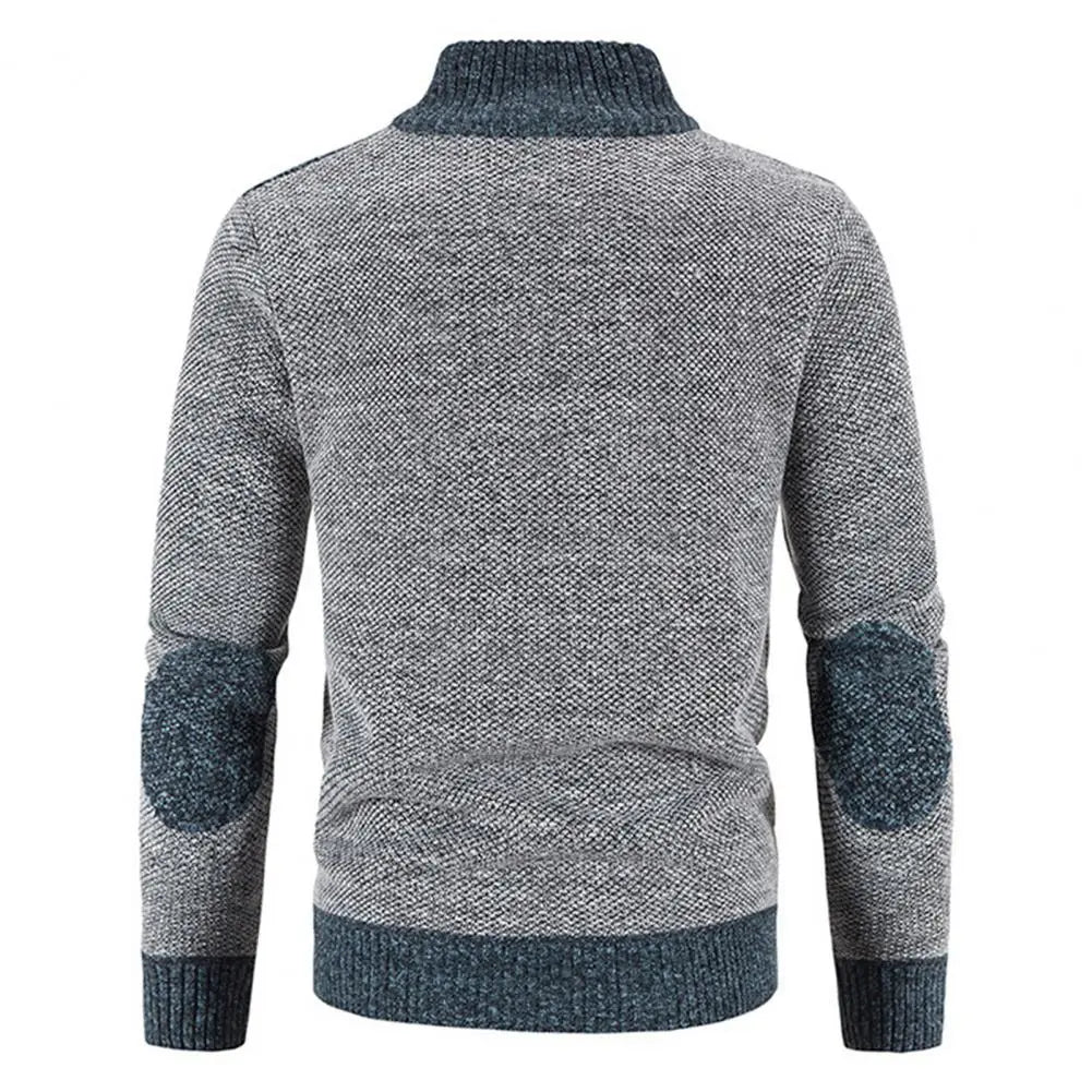 Men Cardigan Knit Patchwork Breathable Thick Long Sleeves