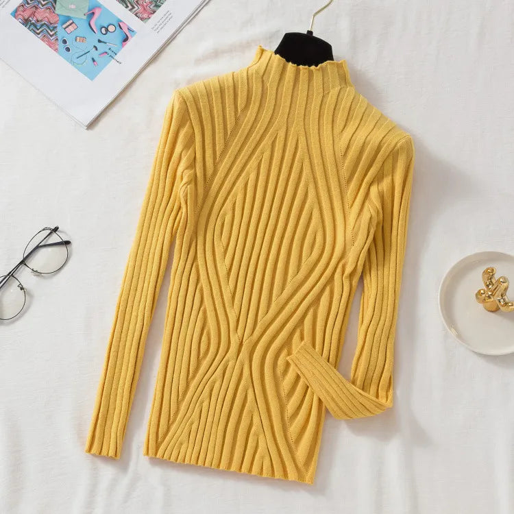 Knitted Pullover Short Turtleneck Slim Chic Long Sleeve Sweaters