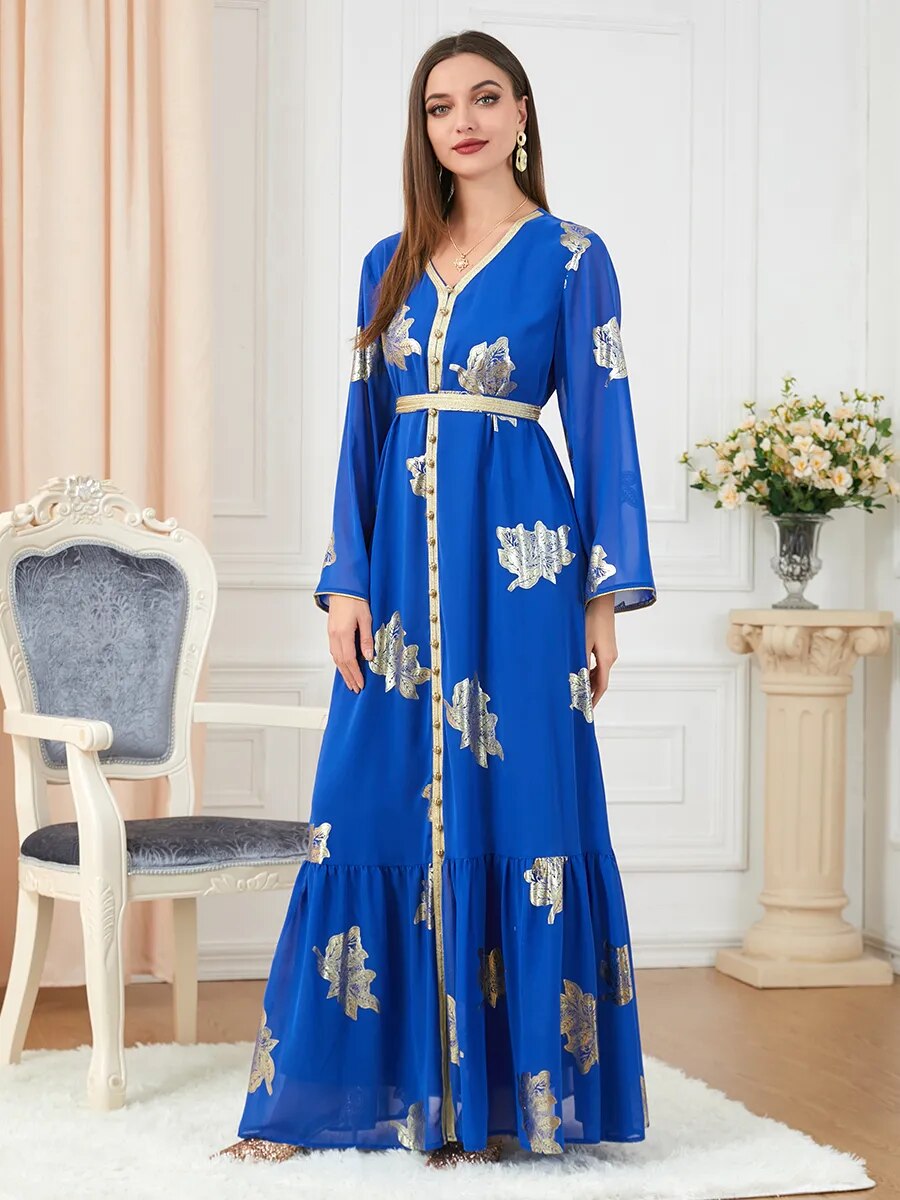 Moroccan Style Abaya With Belt Kaftan Split Hem