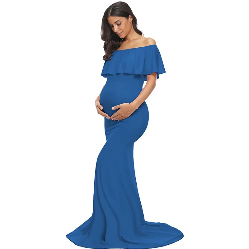 Maternity Elegant Slim Off Shoulder Long Dresses