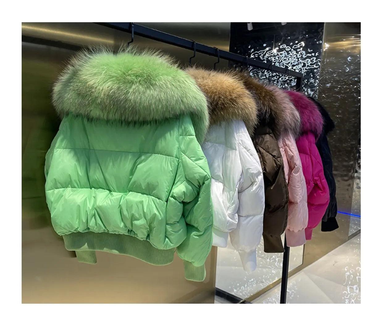 Real Raccoon Fur Collar Short Female Parkas Thick Warm Down Coat