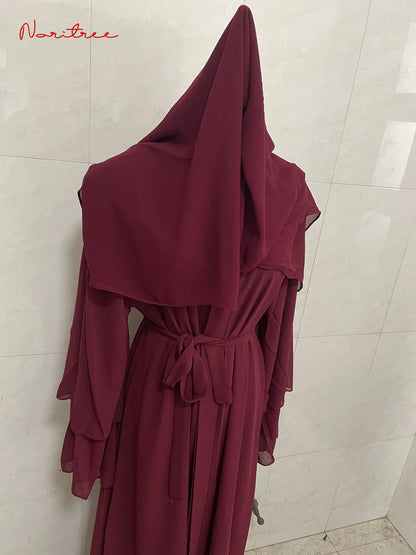 Chiffon Abaya Casual With Belt and Scarf