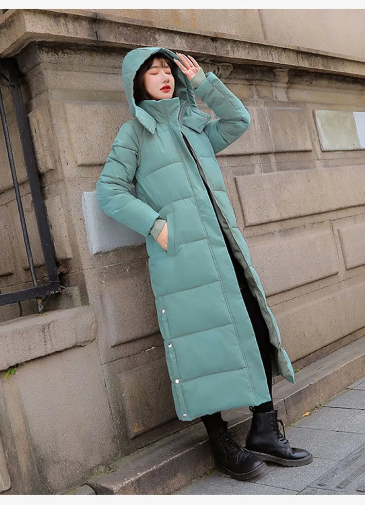 Winter Jacket extra long Thick Down Coat with A Hoodie