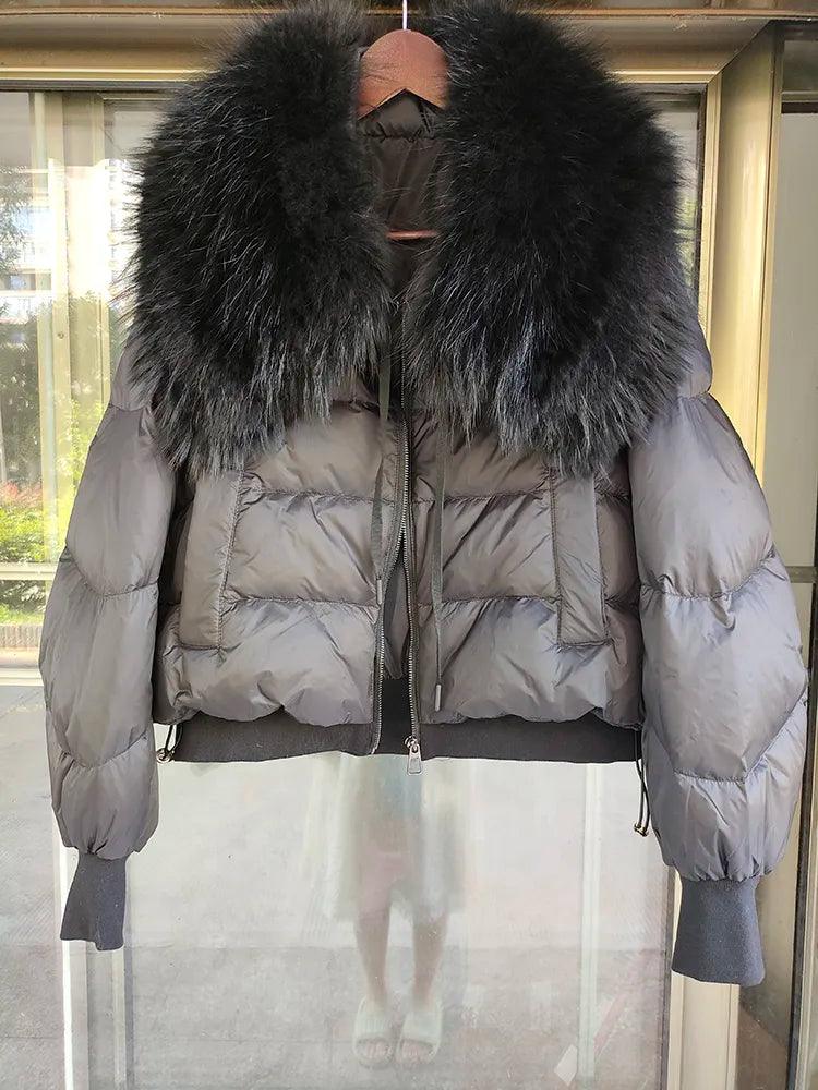 Real Raccoon Fur Collar Short Female Parkas Thick Warm Down Coat