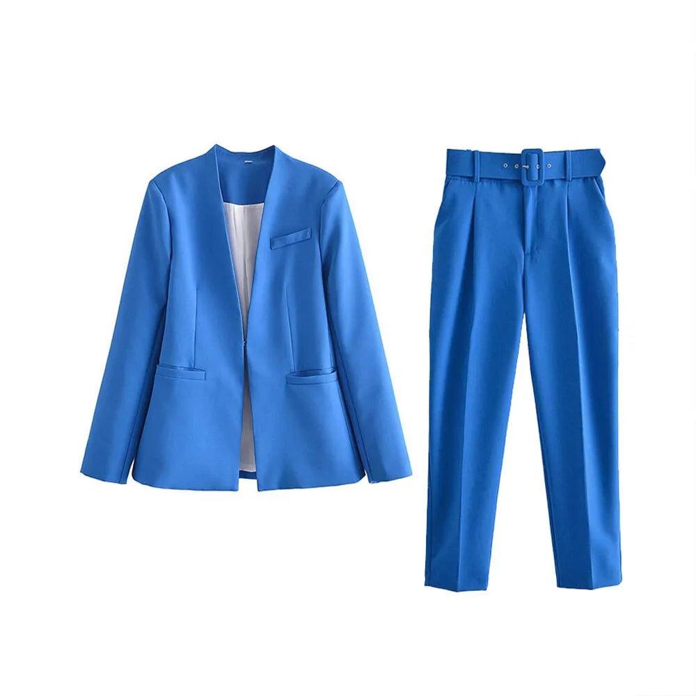 Two Pieces Set Office Wear Blazers Coat With Belt High Waist