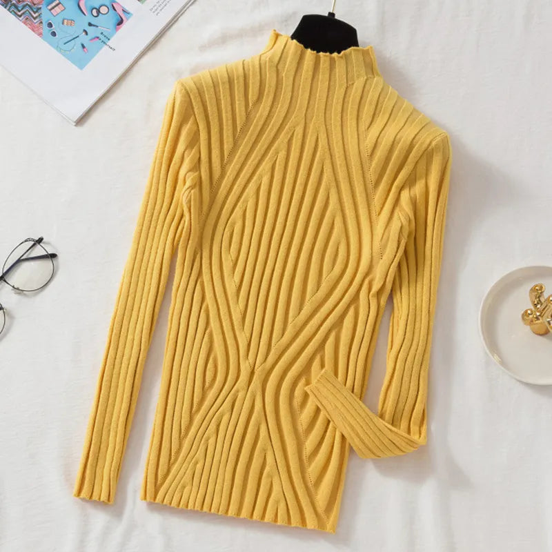 Knitted Pullover Short Turtleneck Slim Chic Long Sleeve Sweaters