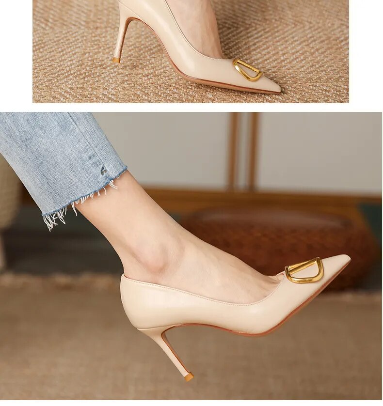 6cm Heels Heart Front Button Ankle Strap Pointy Toe