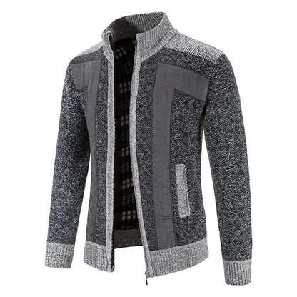 Men Cardigan Knit Patchwork Breathable Thick Long Sleeves