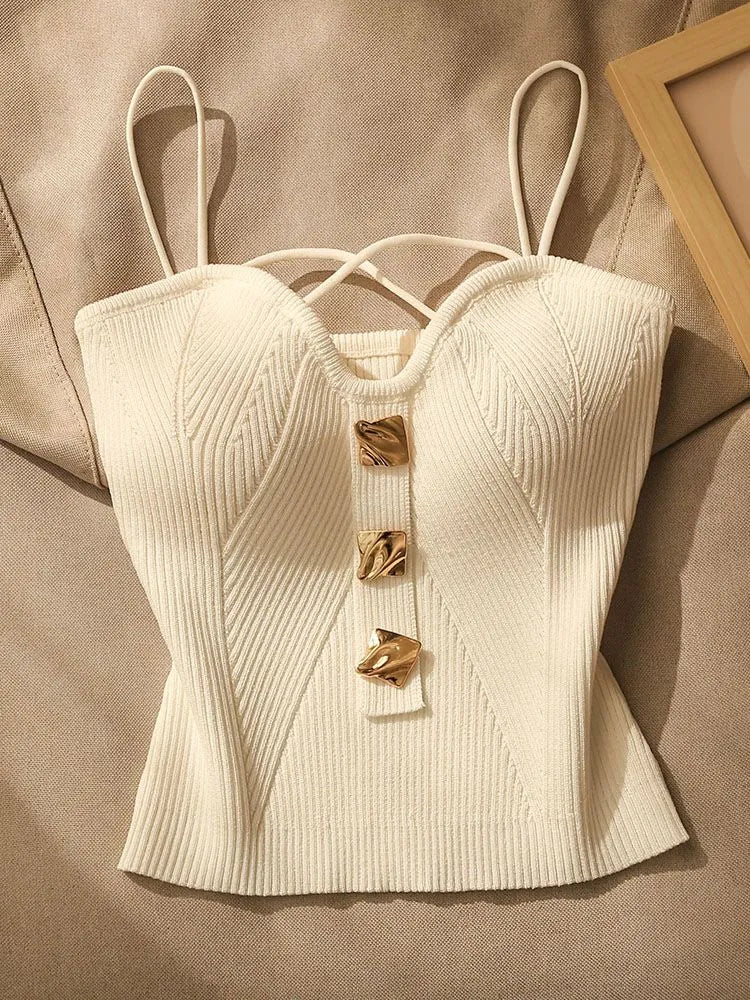 French Style Cross-knit Suspender Top