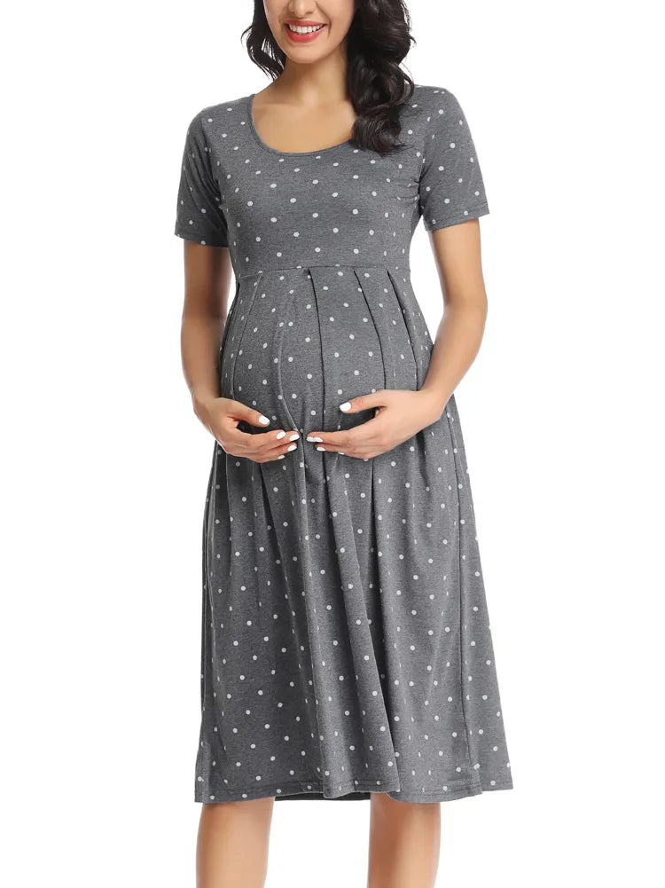 Floral Short Sleeve Loose Maternity Casual Soft Waist Print Knee