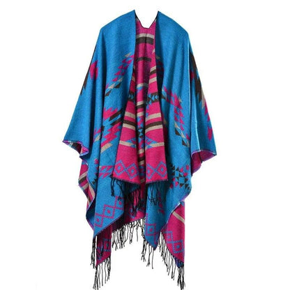 Tassel Cashmere Fork Shawl Poncho