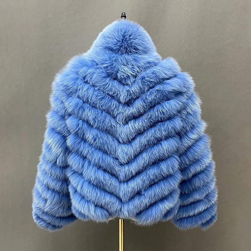 Fox Fur Coat for Women Cardigan Reversible Jacket Bubble Natural Fur