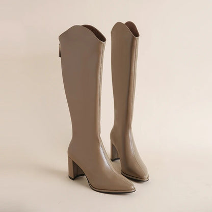 Classic Women Winter Zipper Thick High Heels Simple Design Boots