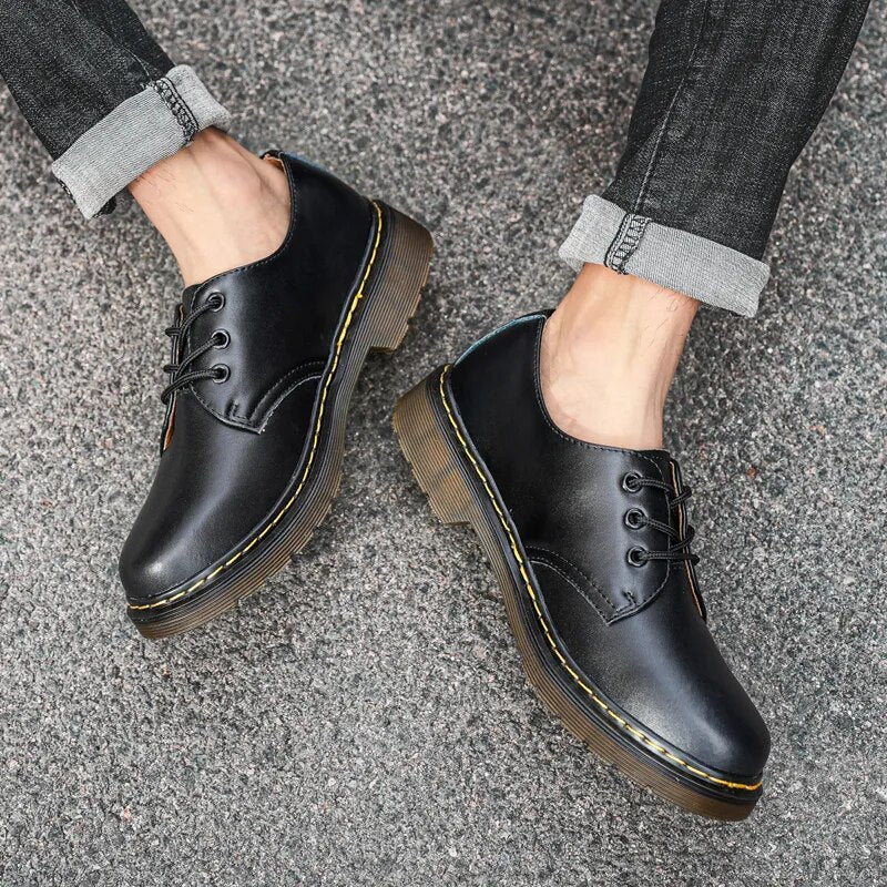 Thick Translucent Bottom Leather Casual Lace Up Men Shoes